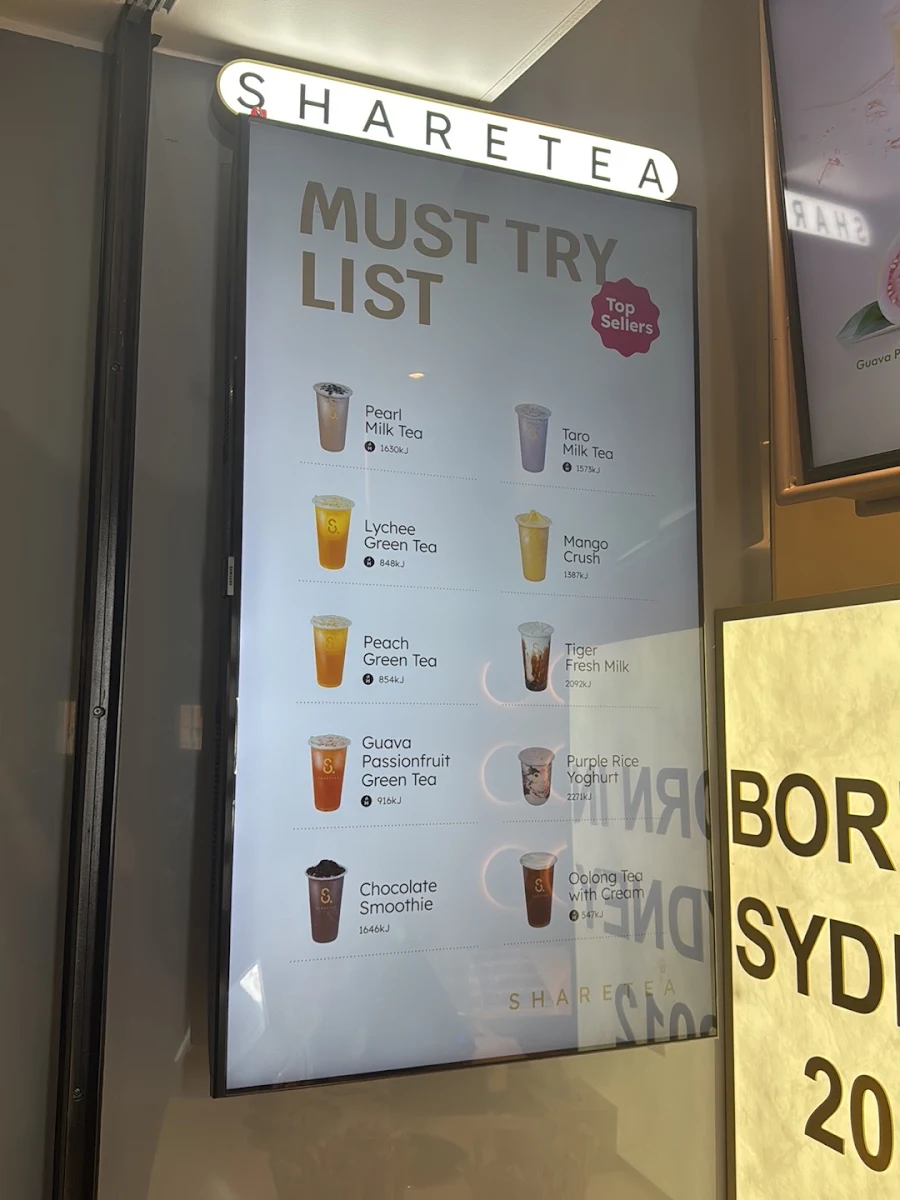 Menu, Sharetea Meriton Tower (George St)