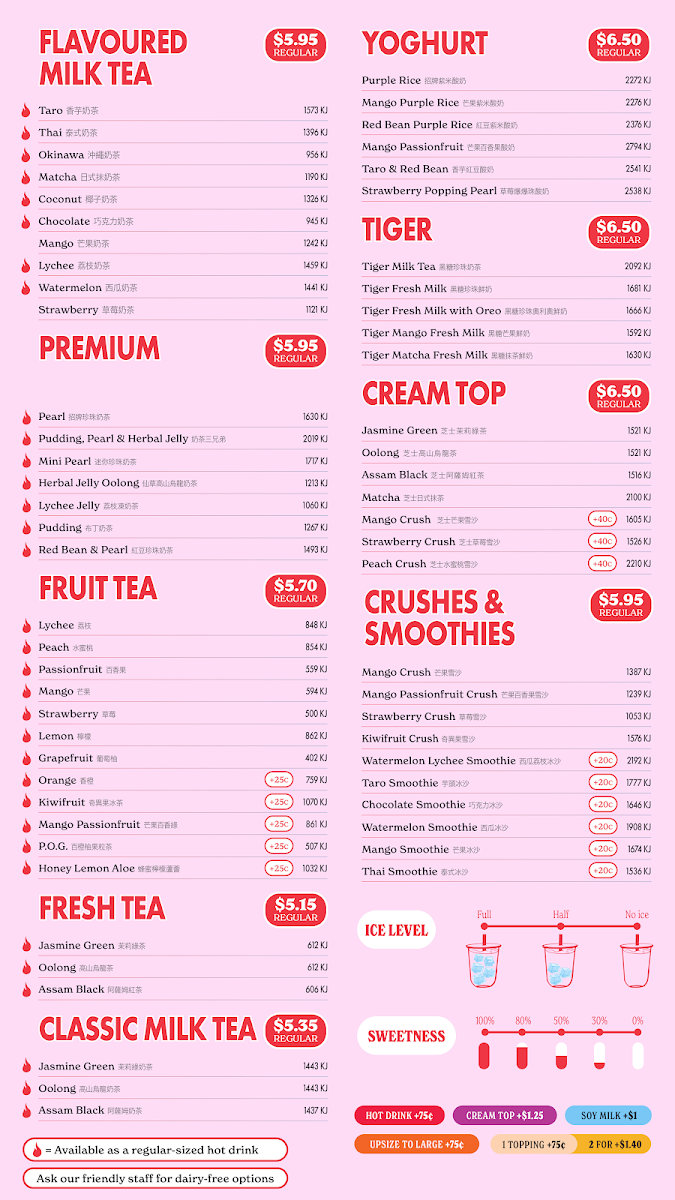 Menu, Sharetea Meriton Tower (George St)