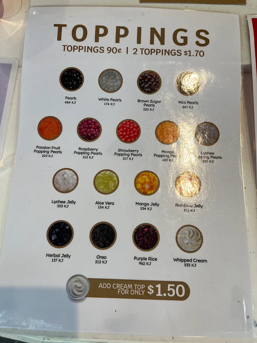 Menu, Sharetea Meriton Tower (George St)
