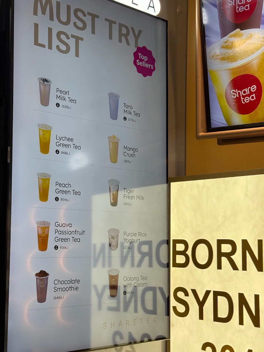 Menu, Sharetea Meriton Tower (George St)