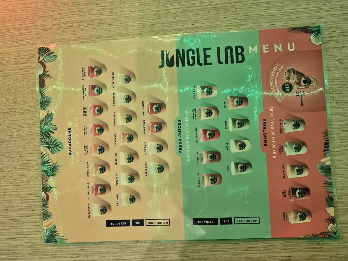 Menu, Jungle Lab Craigieburn