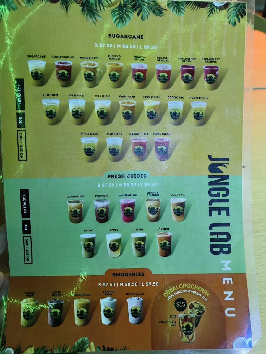 Menu, Jungle Lab Craigieburn