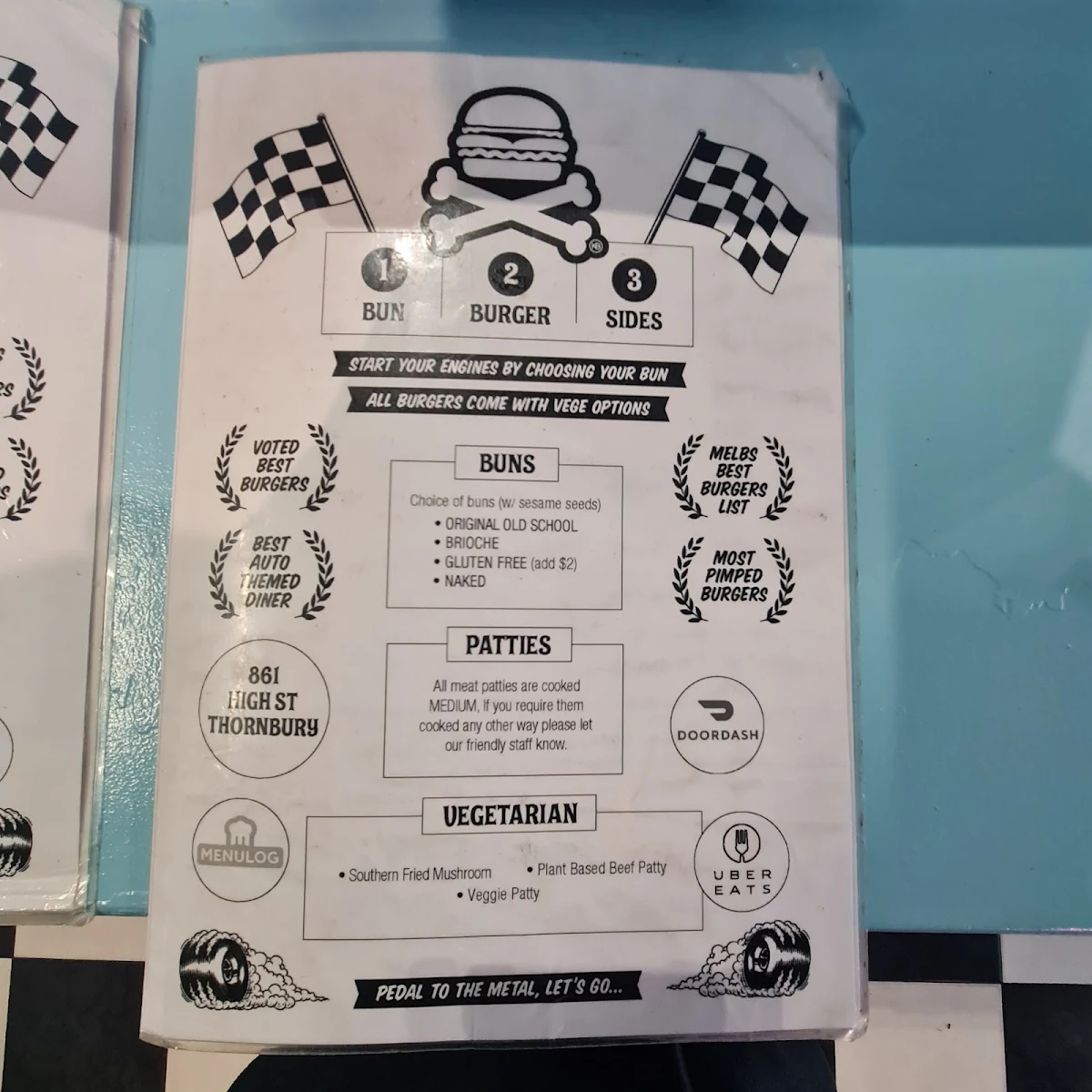 Menu, Kustom Burgers Thornbury
