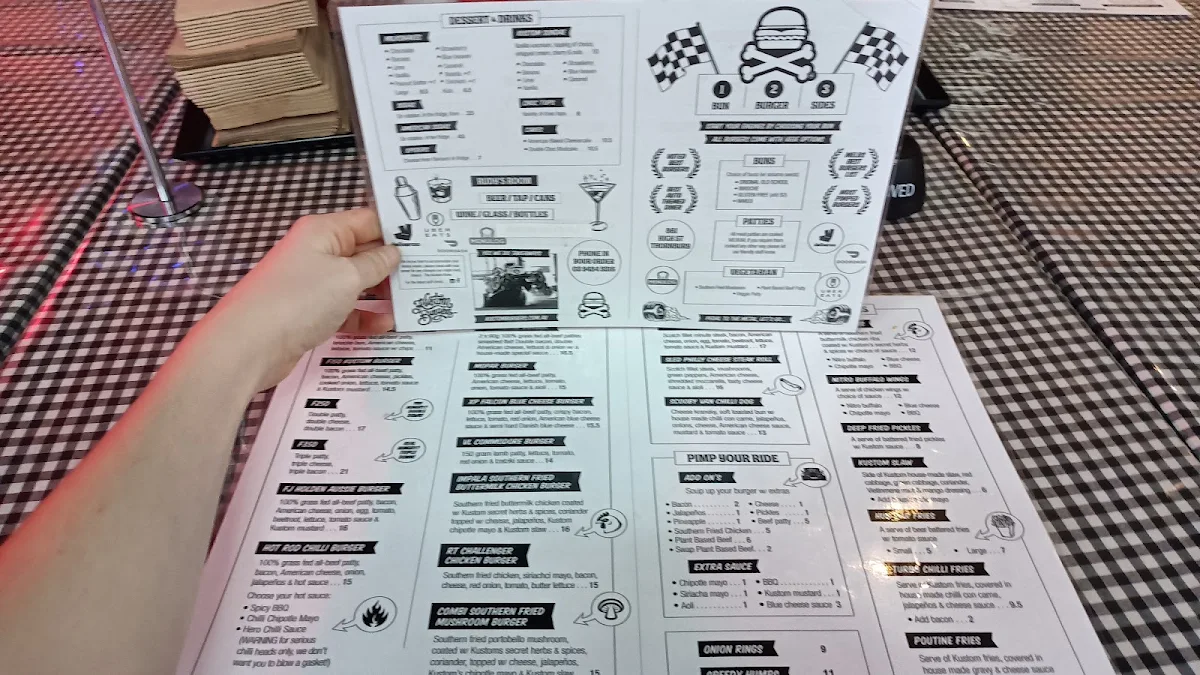 Menu, Kustom Burgers Thornbury