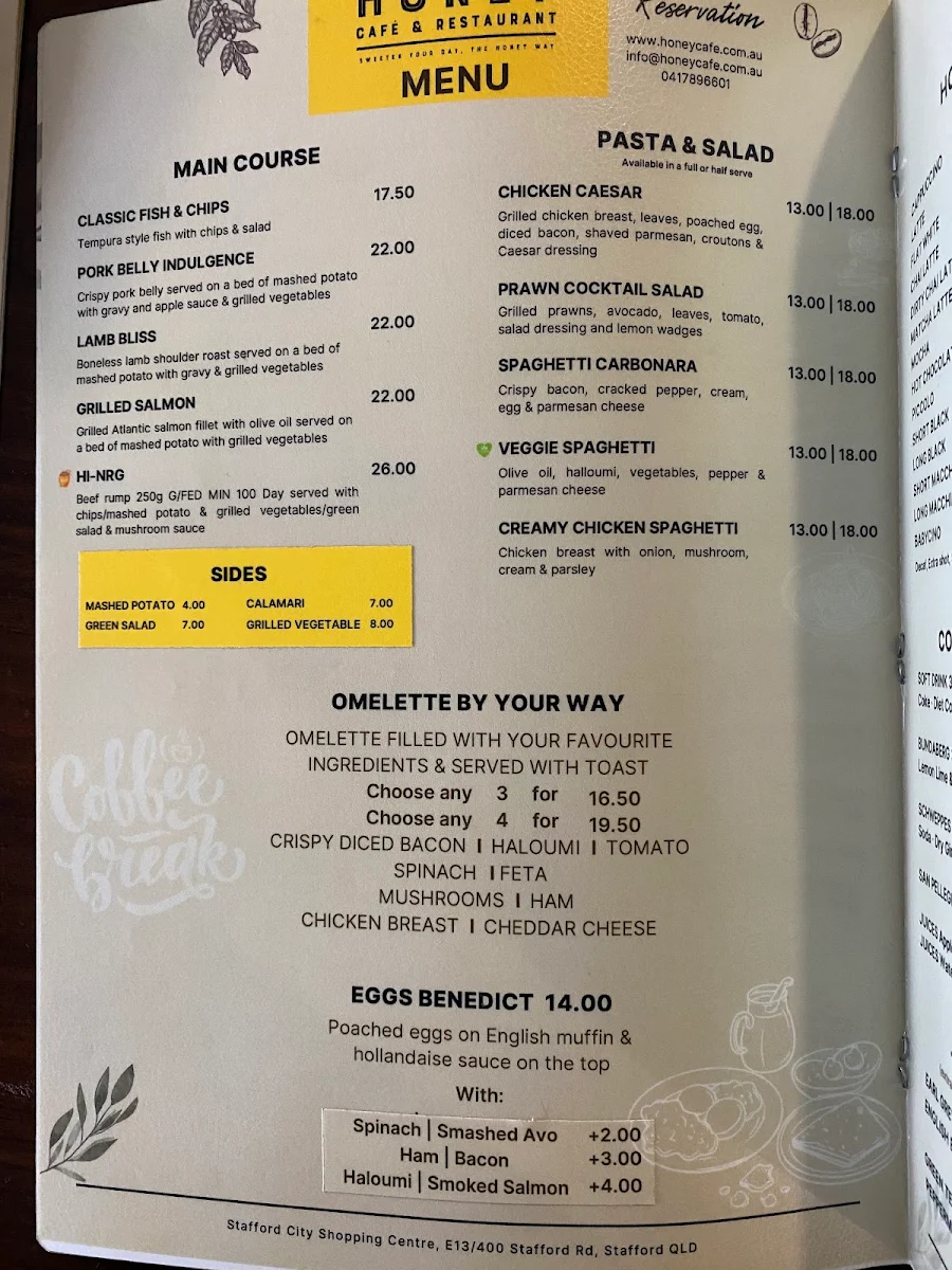 Menu, Honey Cafe & Restaurant