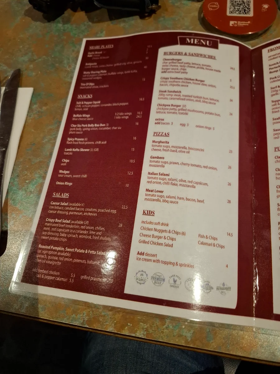 Menu, Matthew Flinders Hotel