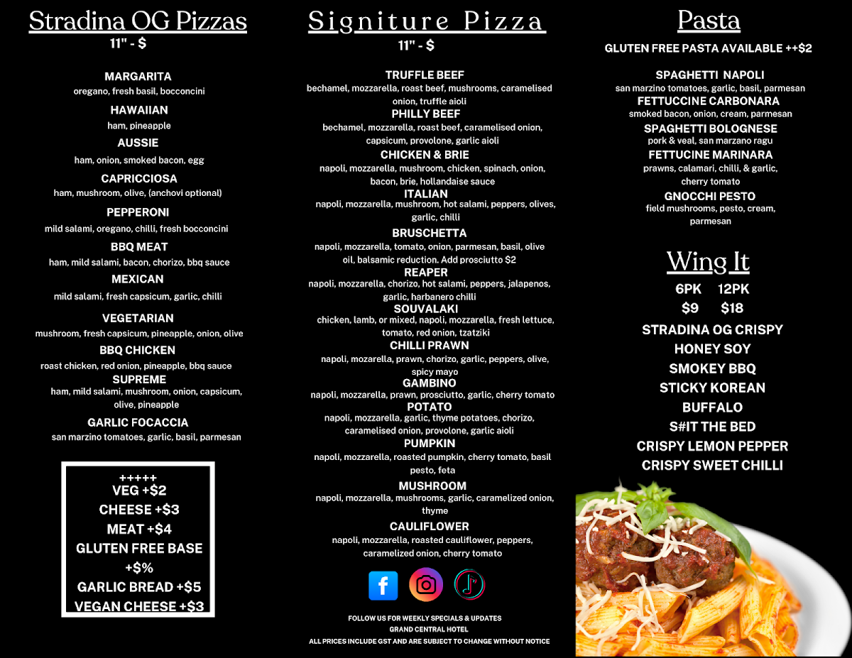 Menu, Stradina Cafe