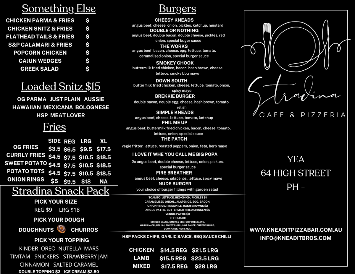 Menu, Stradina Cafe