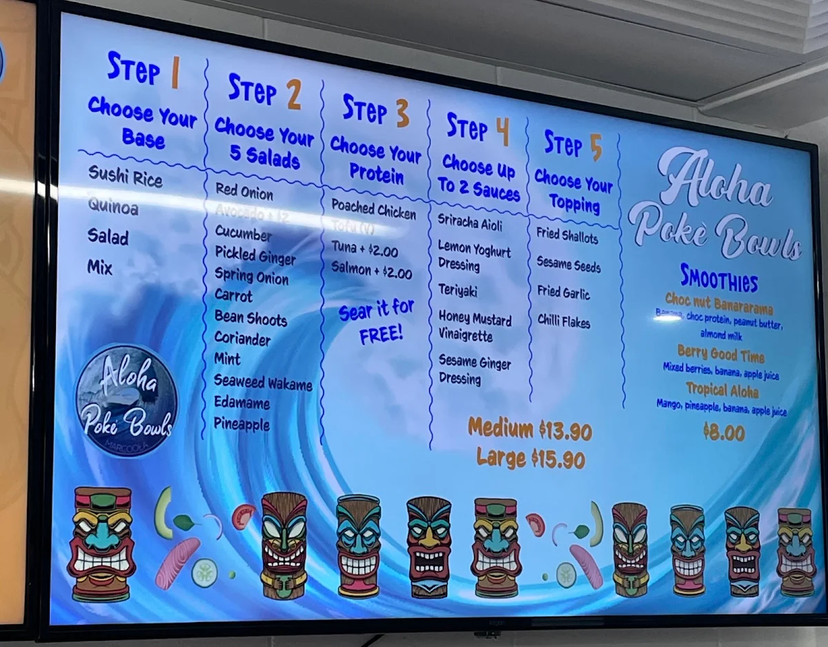 Menu, Aloha poke' bowls