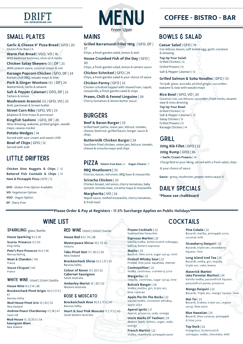 Menu, Drift Bar