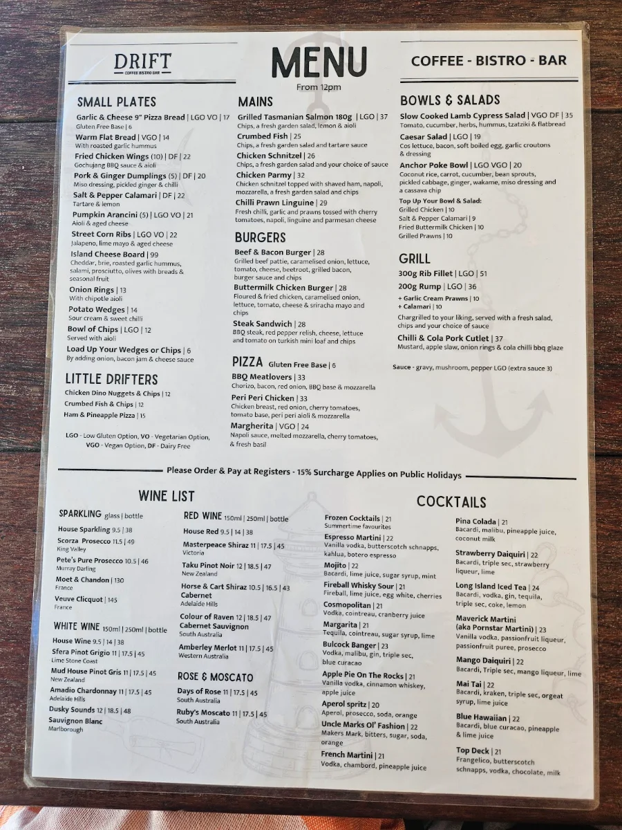 Menu, Drift Bar