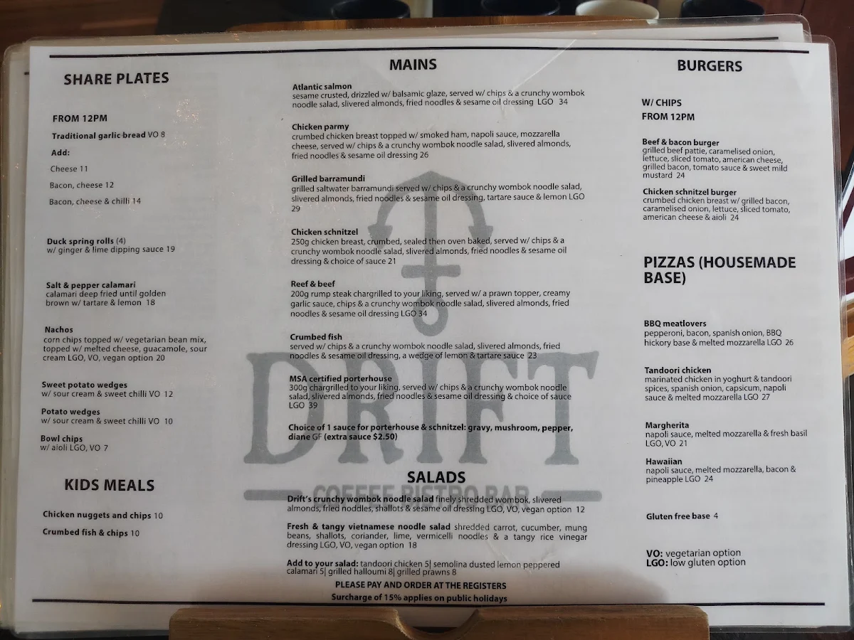 Menu, Drift Bar