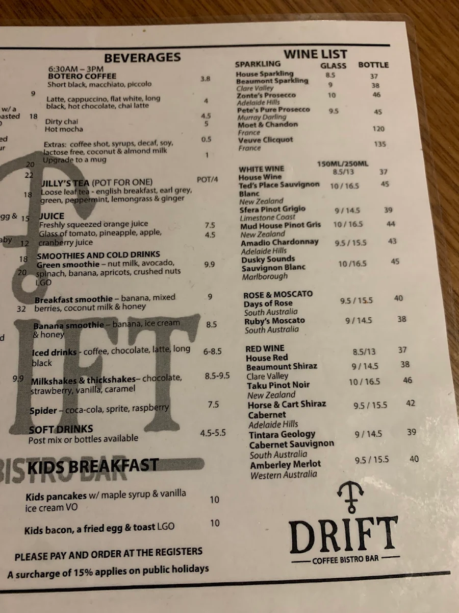 Menu, Drift Bar