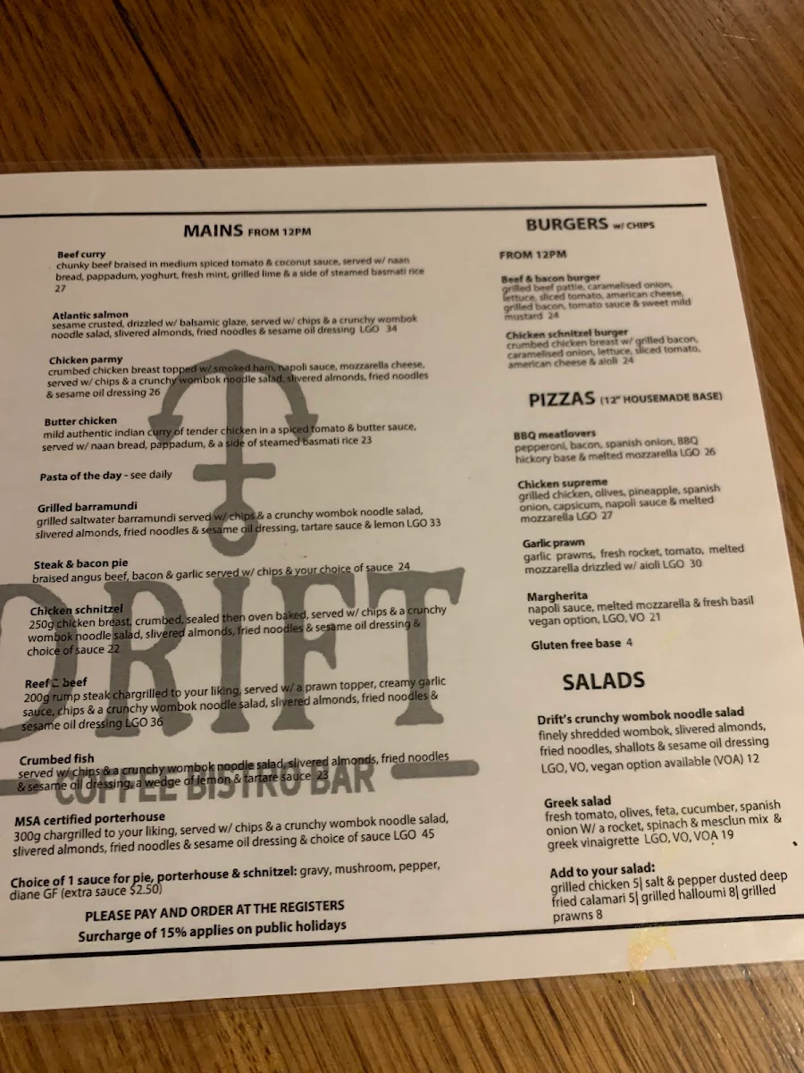 Menu, Drift Bar