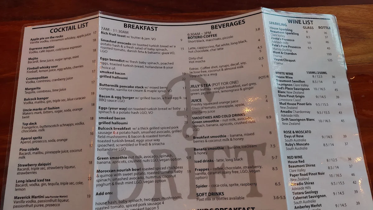 Menu, Drift Bar