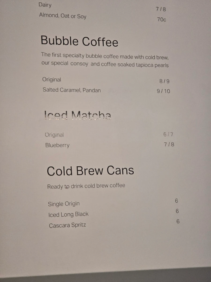 Menu, Industry Beans Adelaide St.