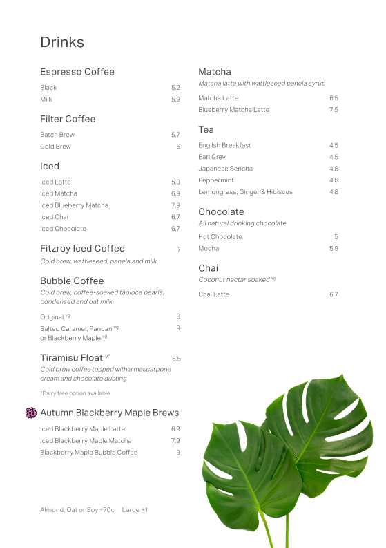 Menu, Industry Beans Adelaide St.