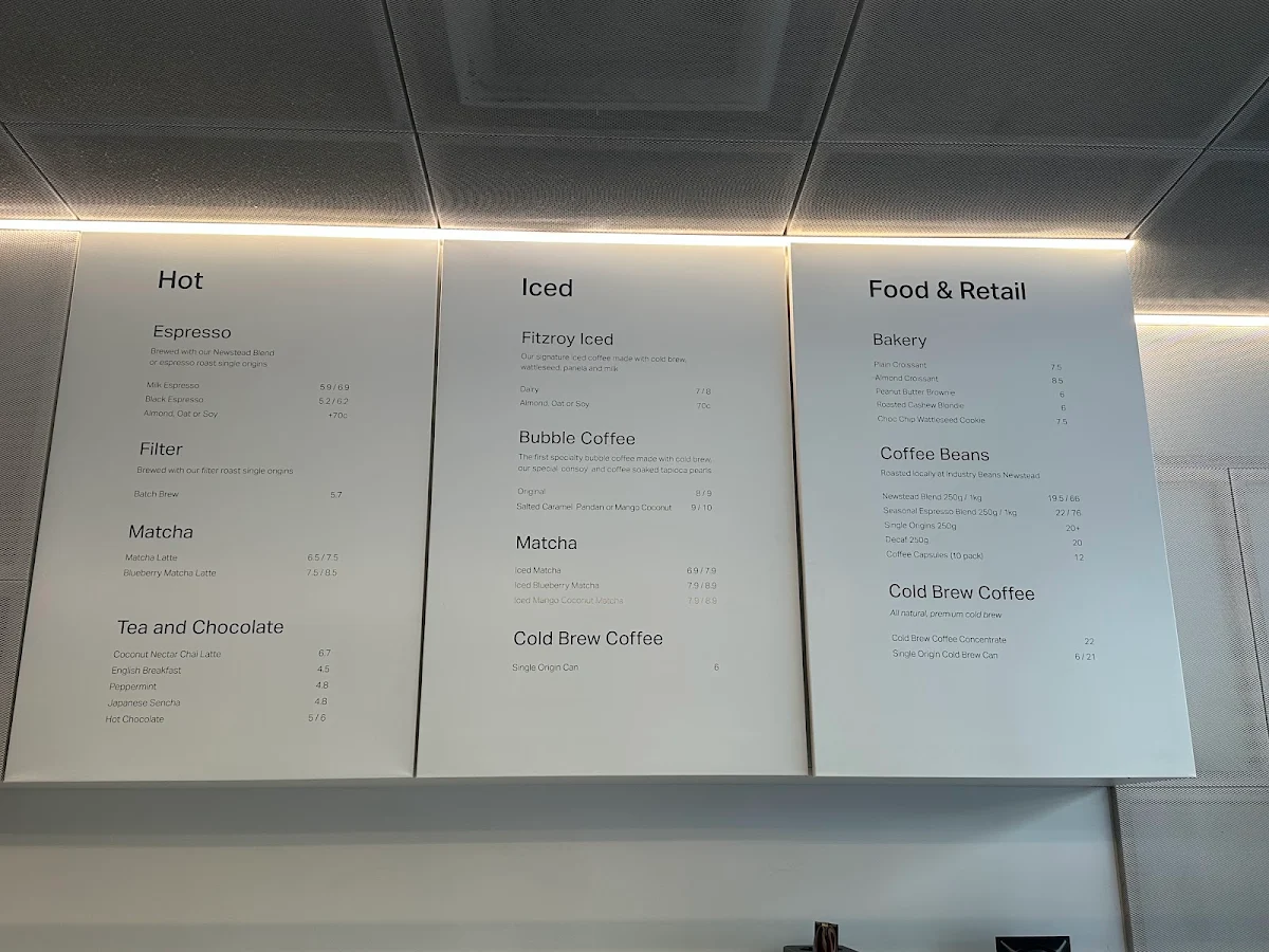 Menu, Industry Beans Adelaide St.