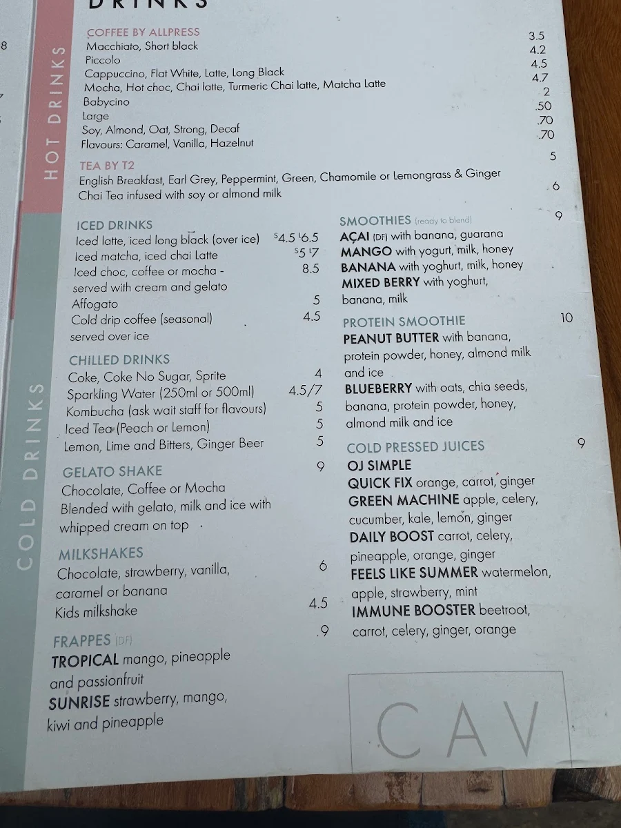Menu, CAV & CO. Cafe