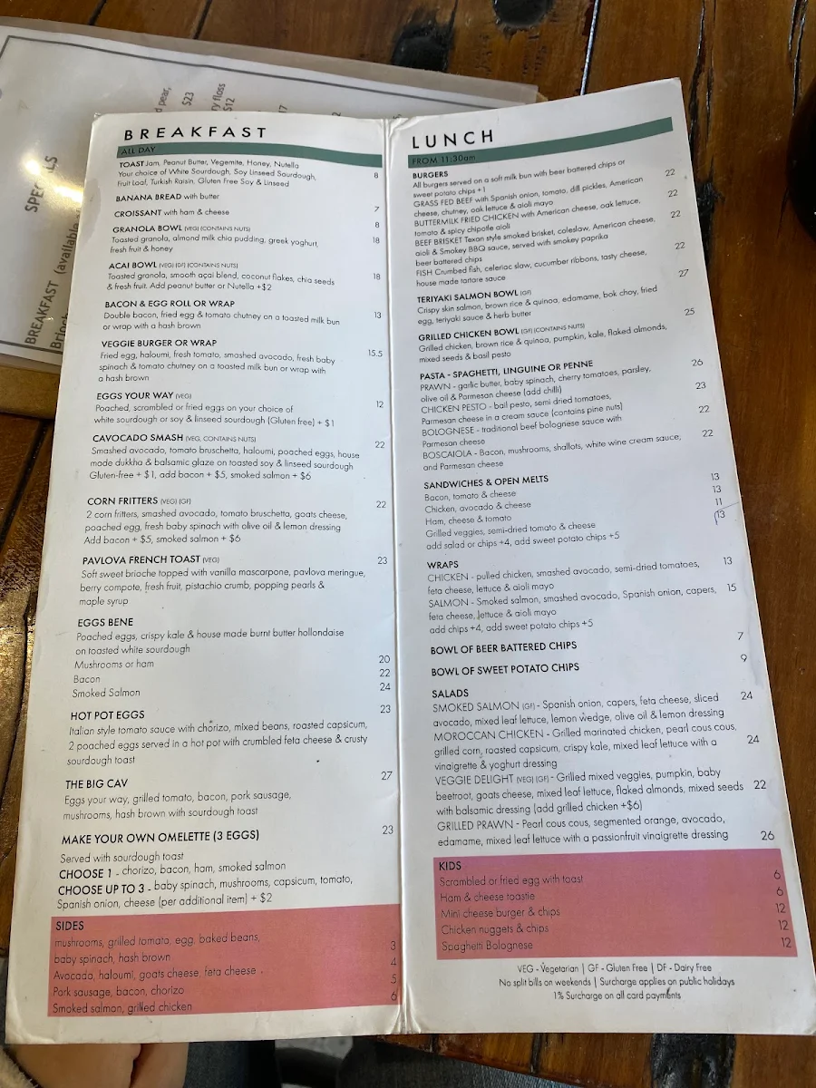 Menu, CAV & CO. Cafe