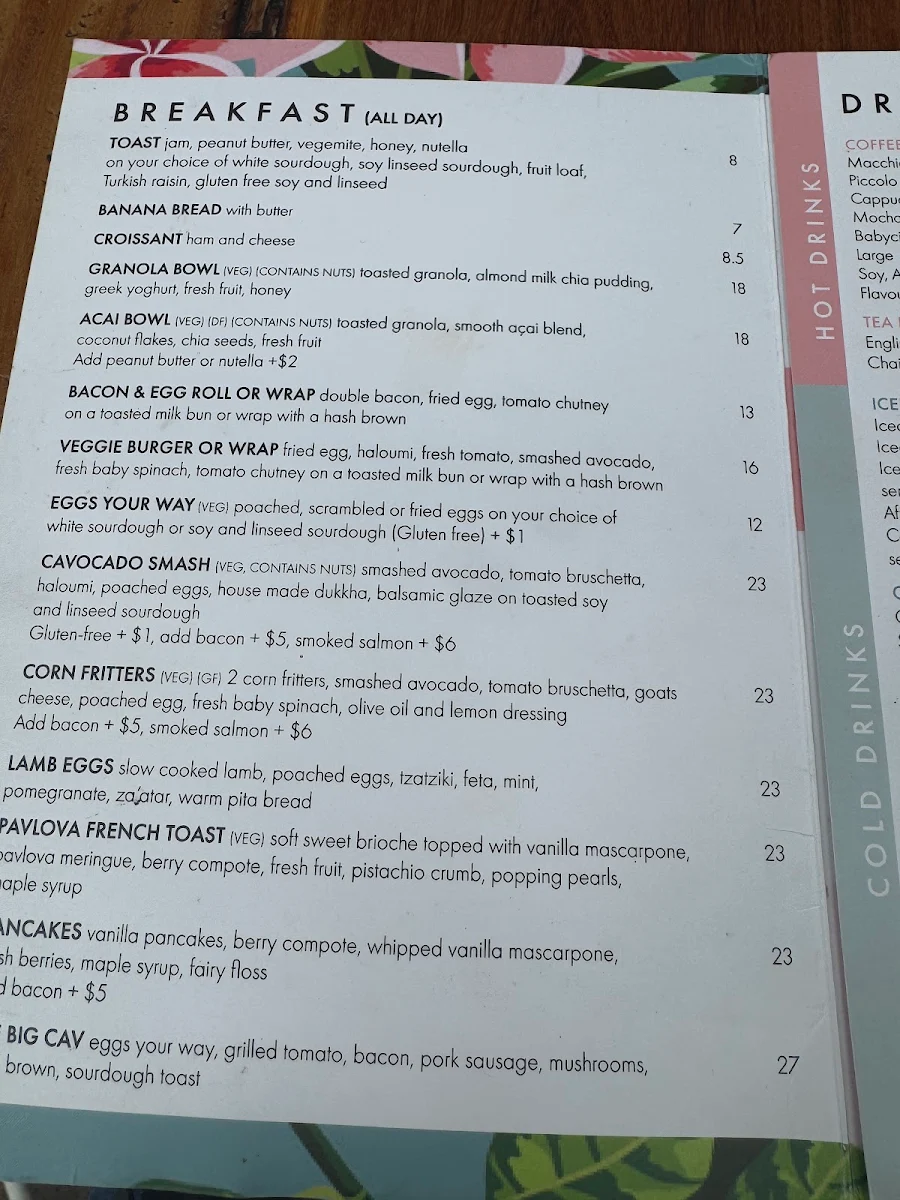 Menu, CAV & CO. Cafe