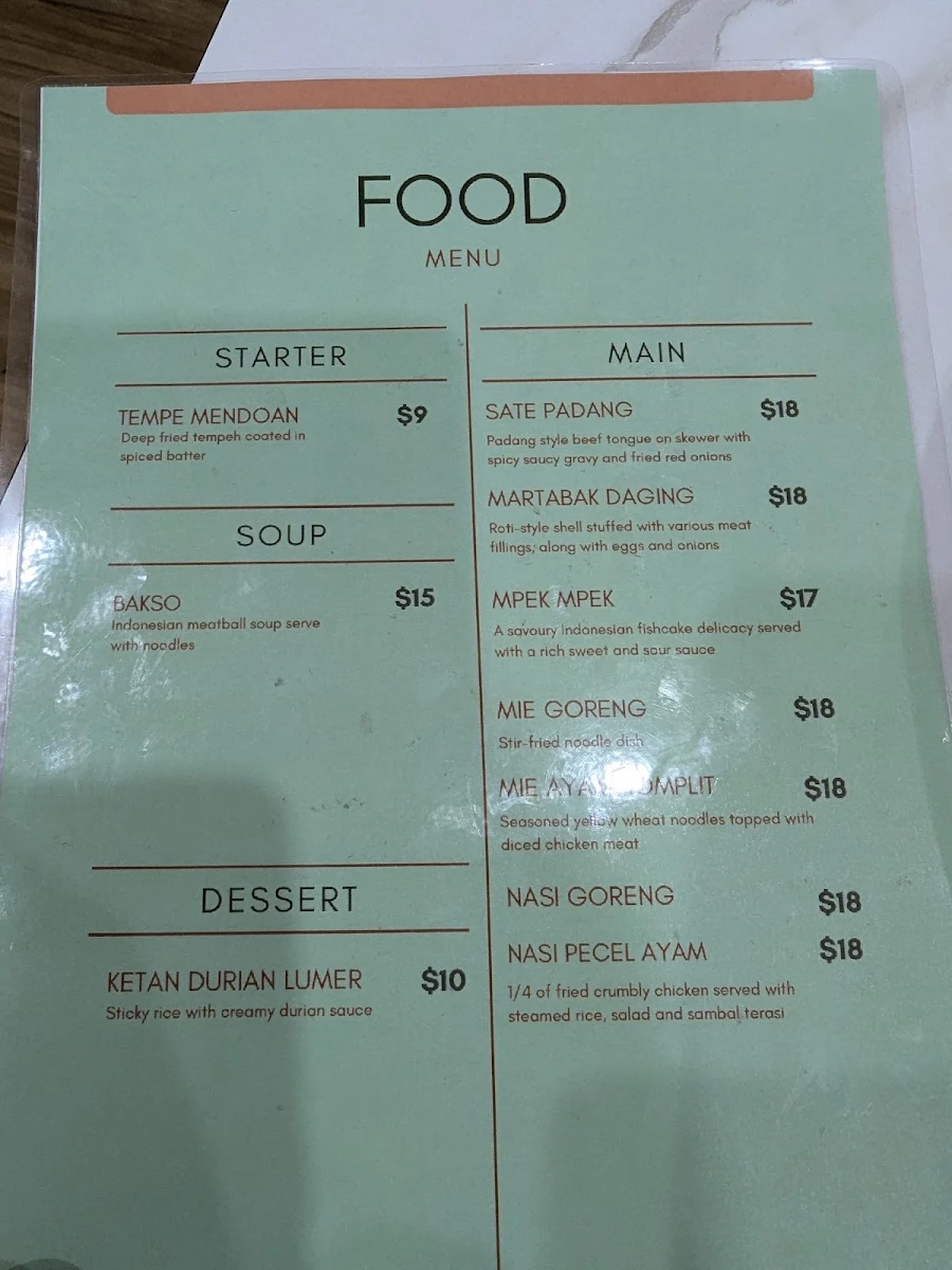 Menu, Rumah Rempah Indonesian Cuisine