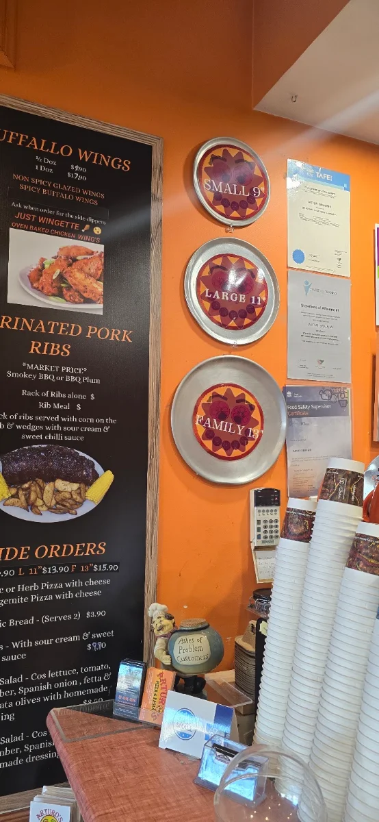 Menu, Arturos pizza & pasta