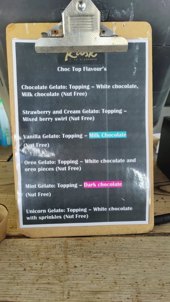 Menu, The Kiosk by d'Asporto