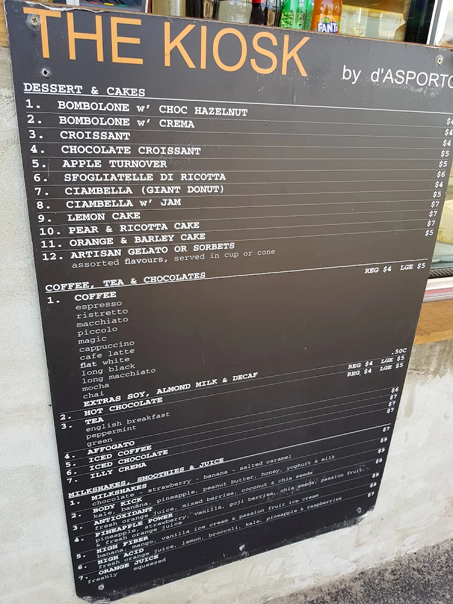Menu, The Kiosk by d'Asporto