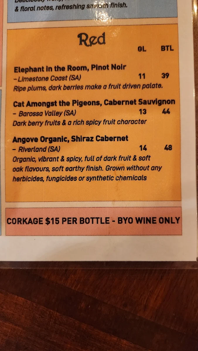 Menu, La Barrita