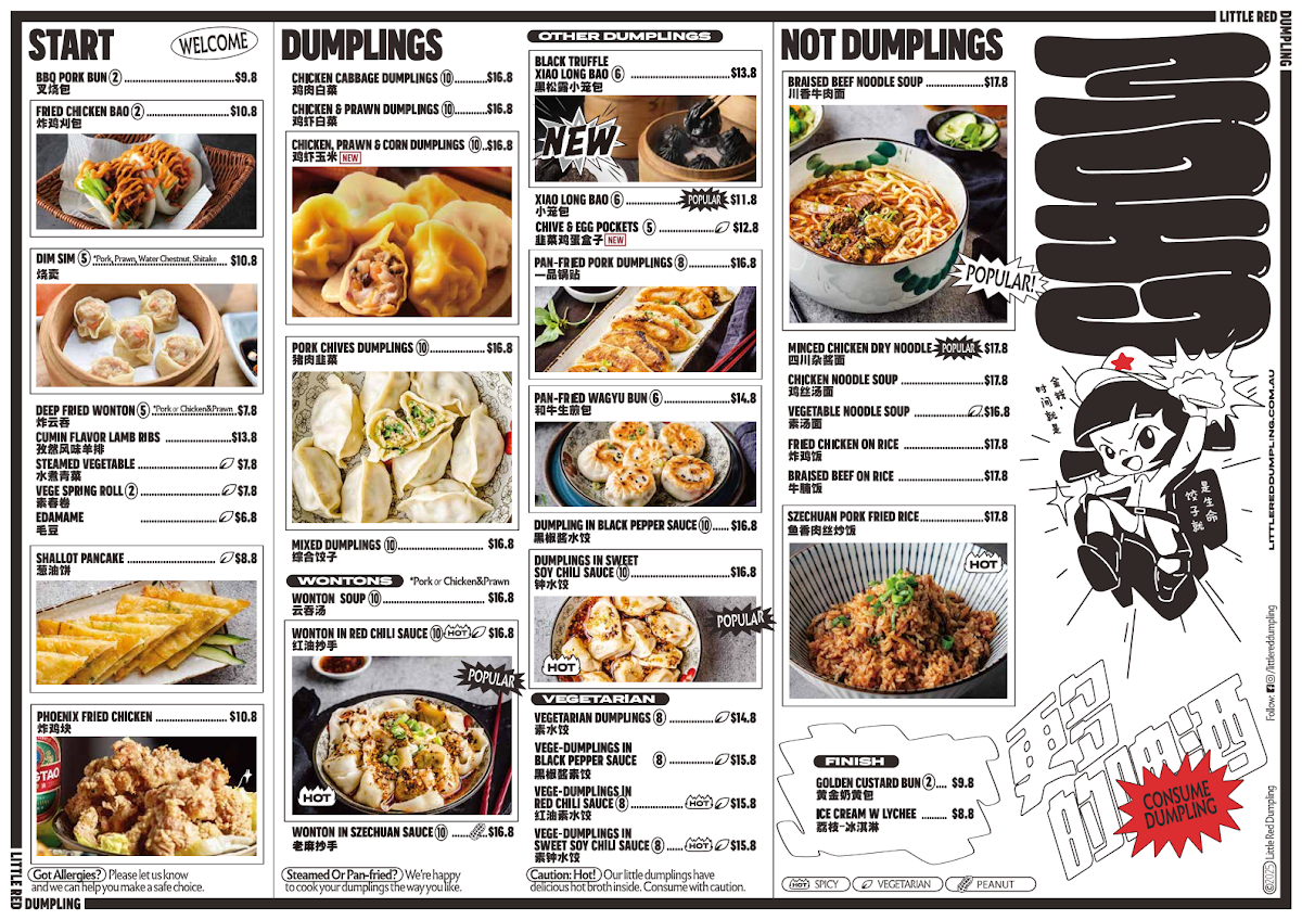 Menu, Little Red Dumpling Southport Park