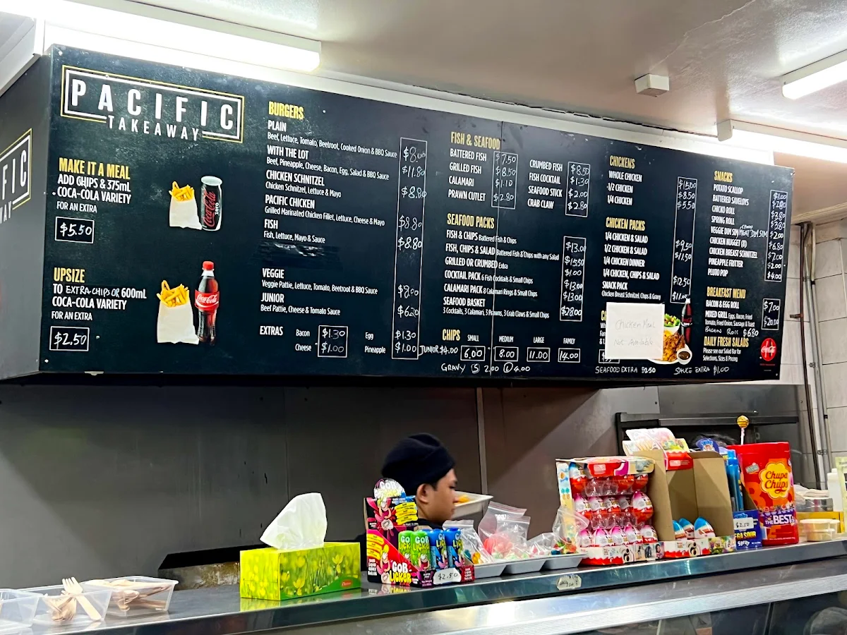 Menu, Pacific Takeaway Foods