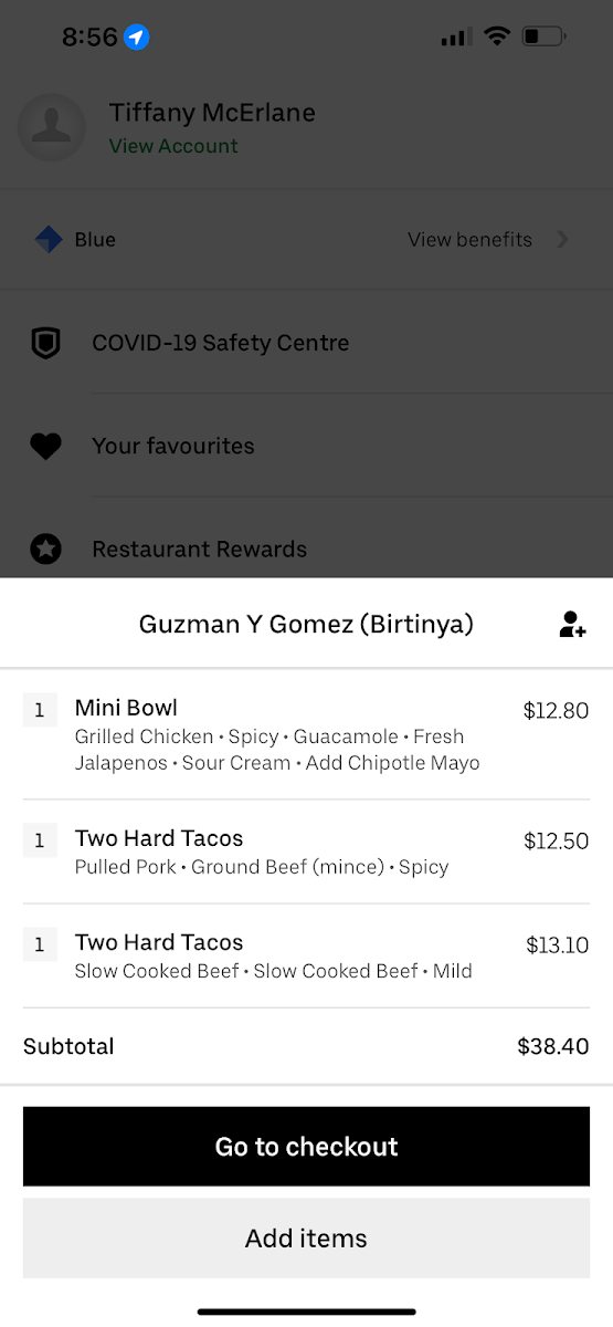 Menu, Guzman y Gomez - Birtinya