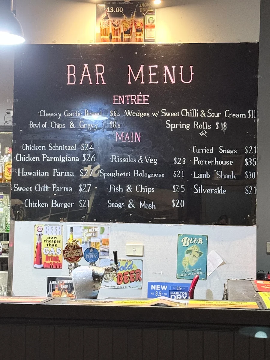 Menu, Club Hotel