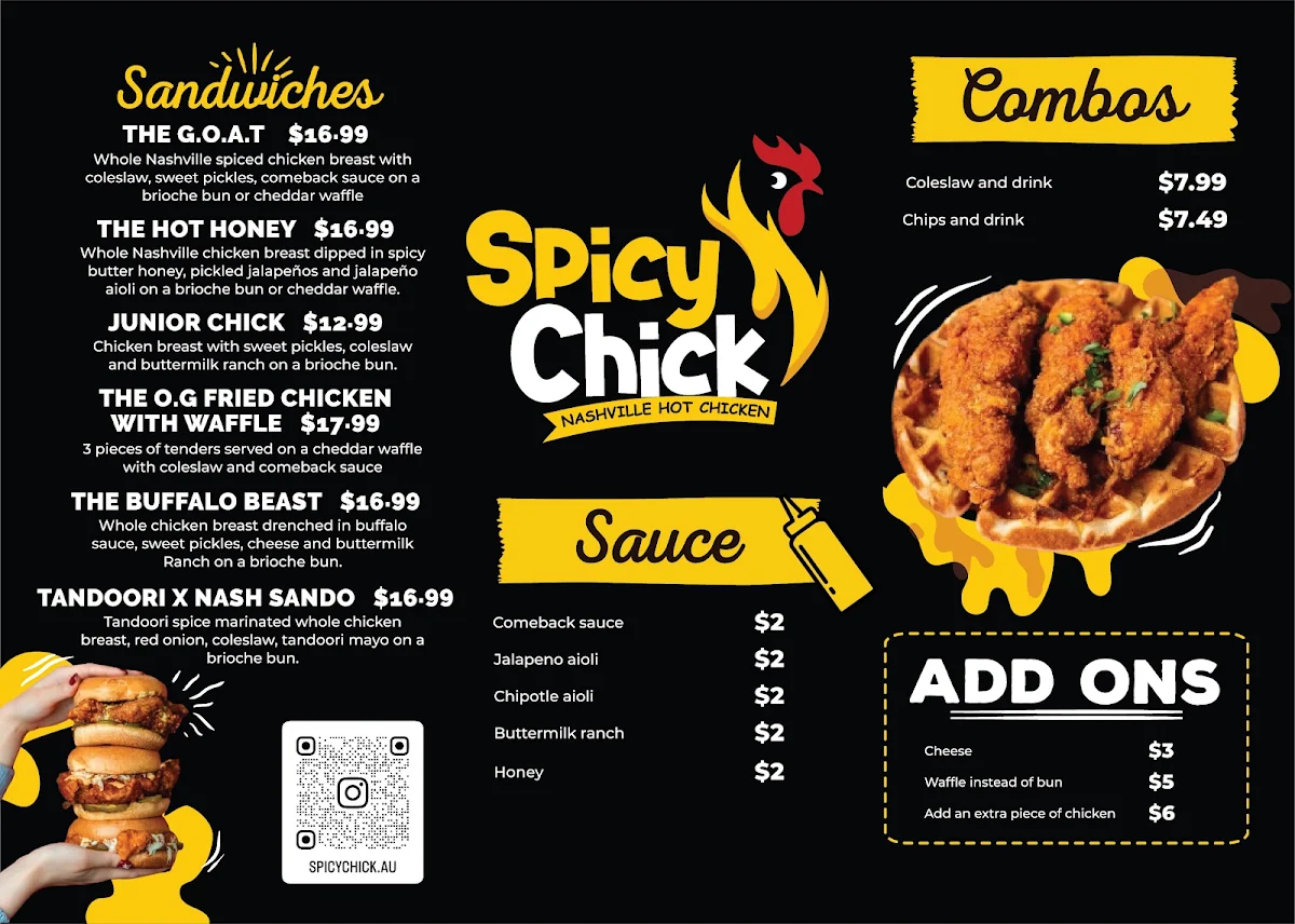 Menu, Spicy Chick ( halal certified suppliers)