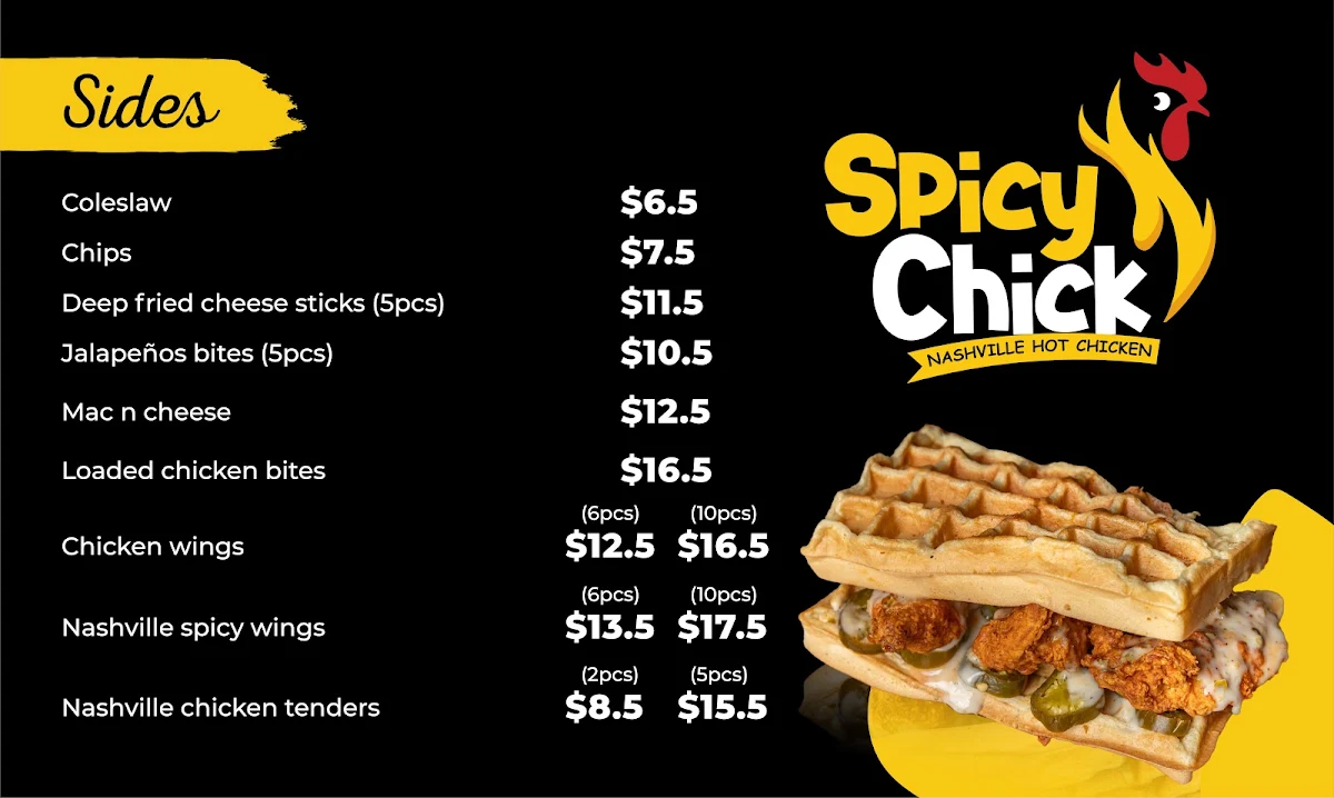 Menu, Spicy Chick ( halal certified suppliers)