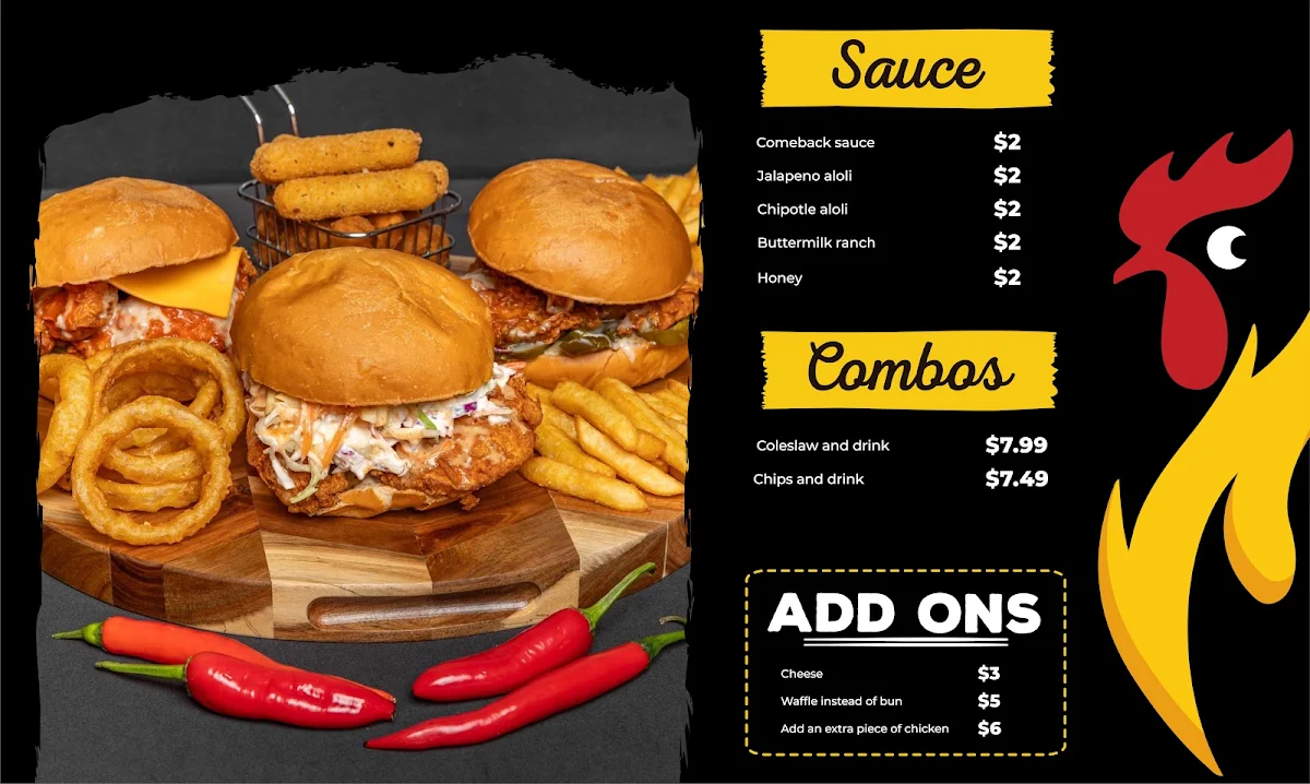 Menu, Spicy Chick ( halal certified suppliers)