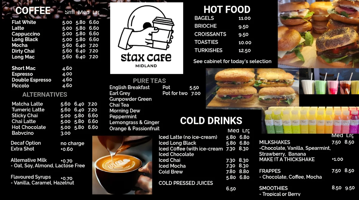 Menu, Stax Cafe Midland