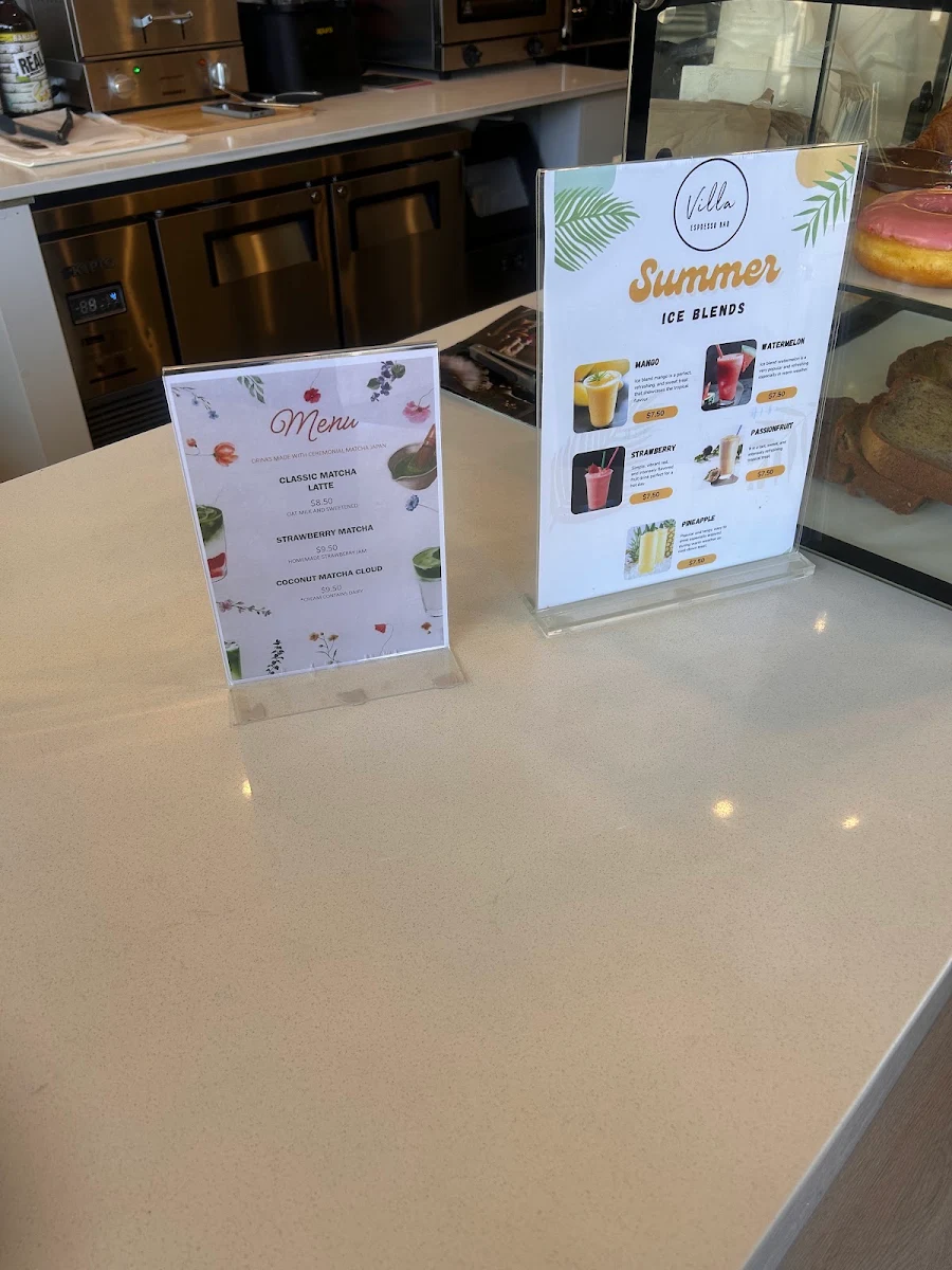 Menu, Villa Espresso Bar