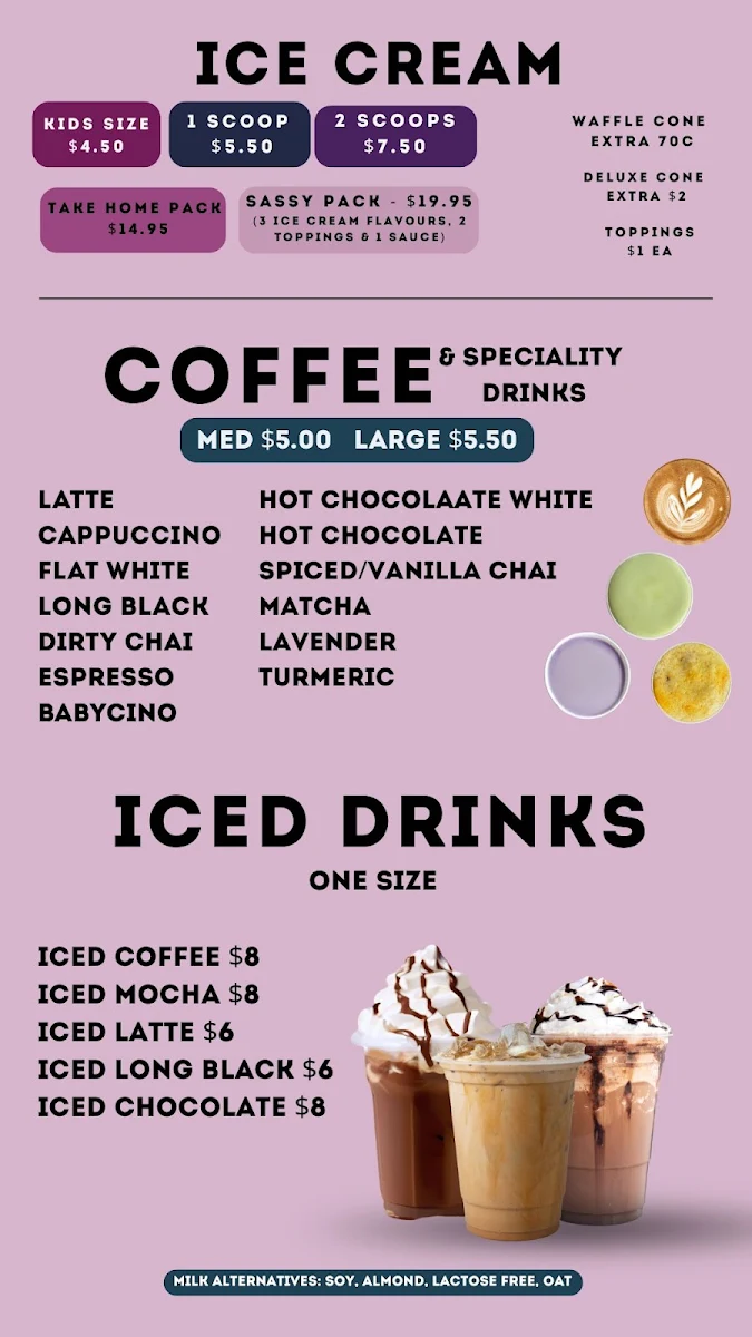 Menu, Sweet n Sassy- Speciality Drinks & Desserts