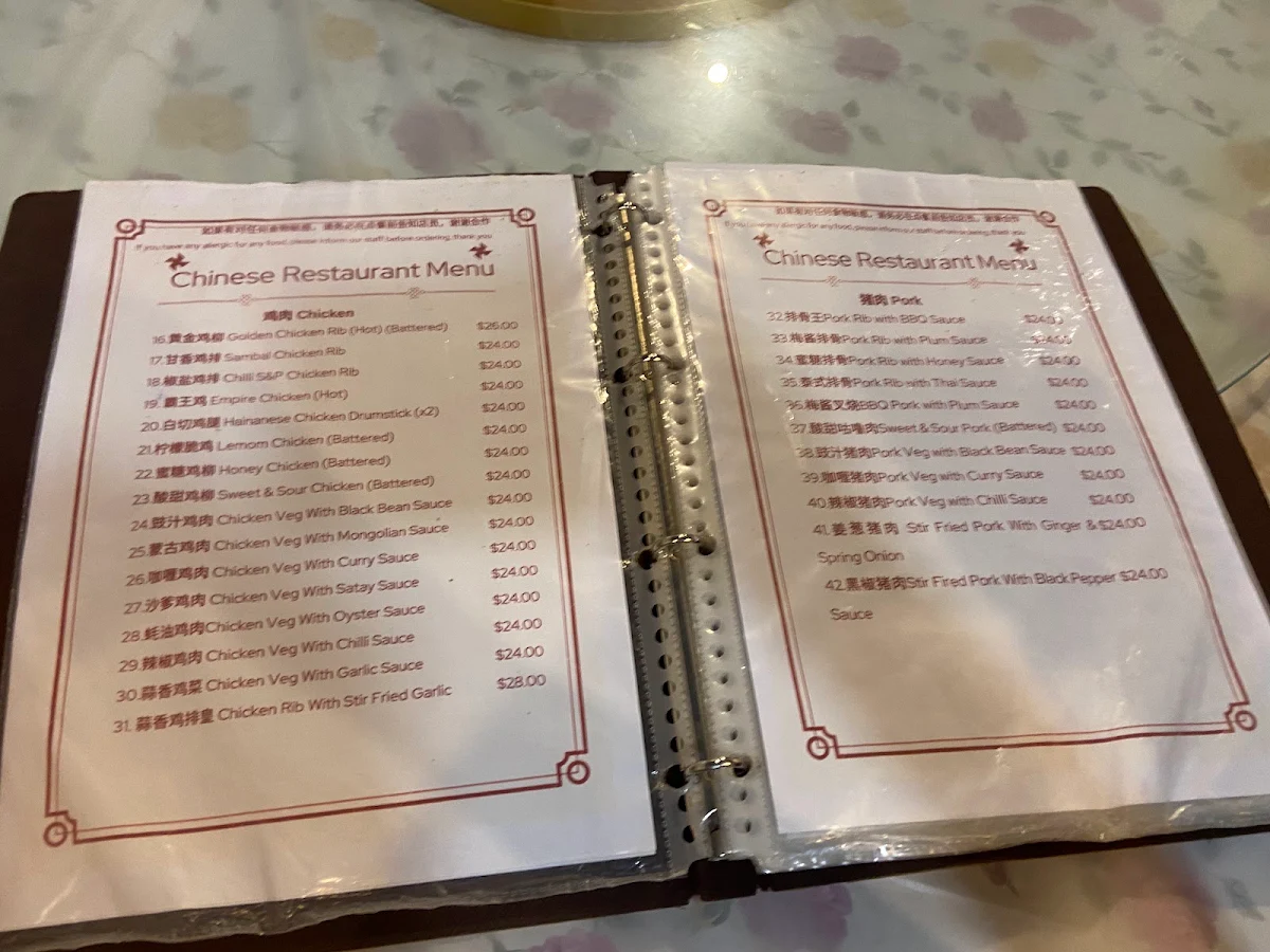 Menu, Robinvale Chinese Restaurant