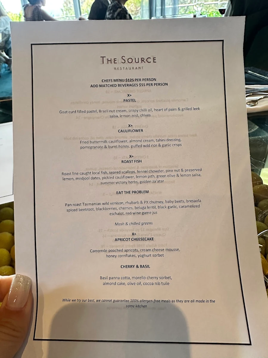 Menu, The Source Restaurant