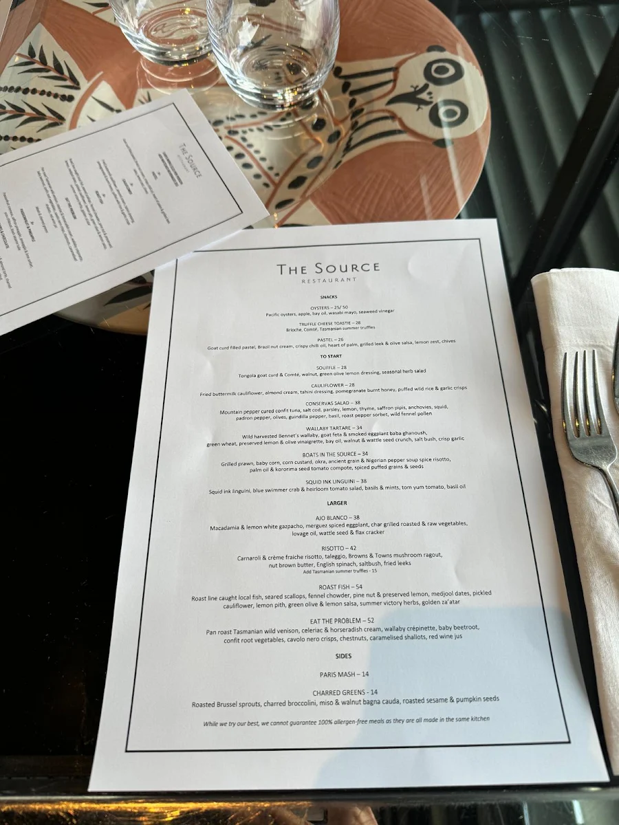 Menu, The Source Restaurant