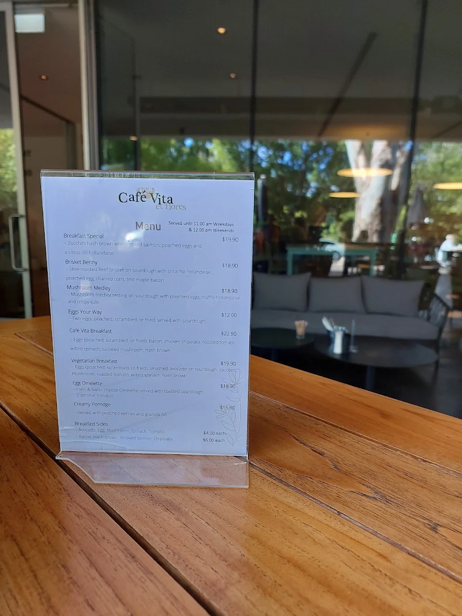 Menu, Café Vita et flores - Springvale