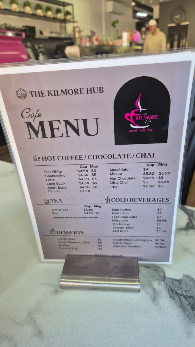 Menu, The Kilmore Hub Cafe