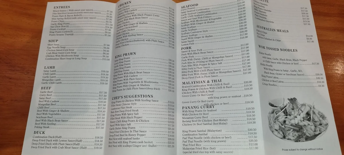 Menu, Gold Sing Restaurant