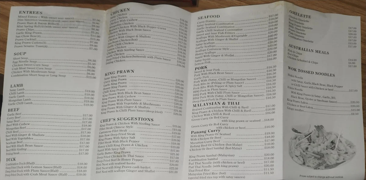 Menu, Gold Sing Restaurant