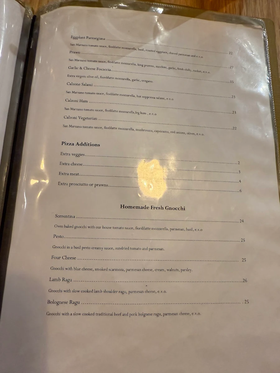 Menu, Paoletto's Pizza