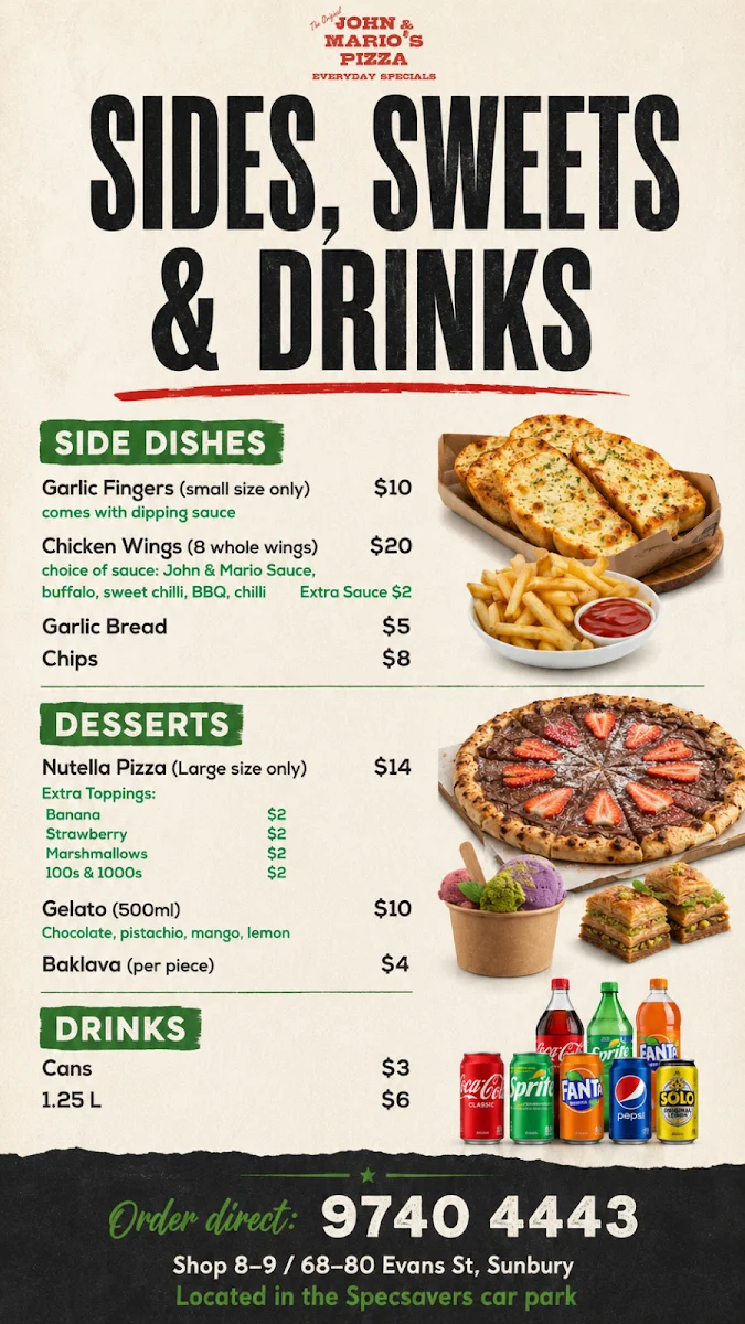 Menu, John & Mario's Pizza