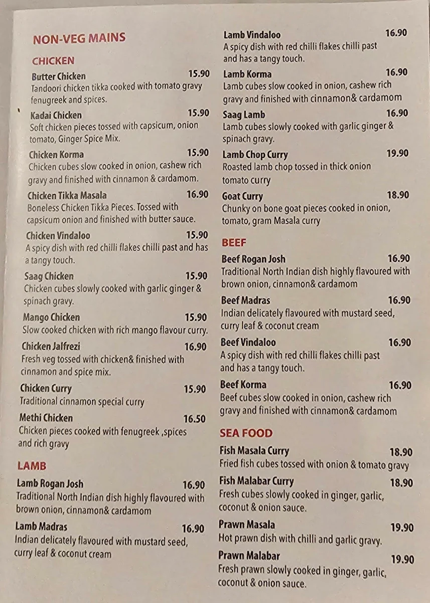 Menu, Cinnamon Curry